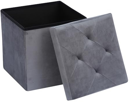 Easylife Ottoman Storage Cube - Foldable Storage Box with Lid for Toys, Magazines and Small Items - Multi-Functional Footstool Coffee Table for Living Room, Bedroom, Hallway - Grey, H38 x W38 x D38cm