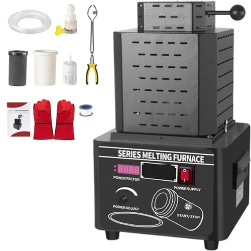 HLGKBY Machine de Fusion 5000W avec creuset en Graphite, Four de Fusion électrique, Four de Fusion d'or à Moyenne fréquence, Machine de Four de Fusion électrique 1600 ℃ / 2912 ℉, 3kg