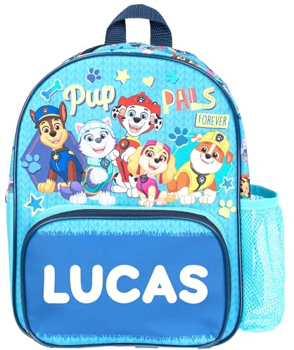 Paw Patrol Personalised Kids Backpack, Toddlers Nursery Bag Mesh Water Bottle Pocket and Front Zipped Pockets, Personalised with any name