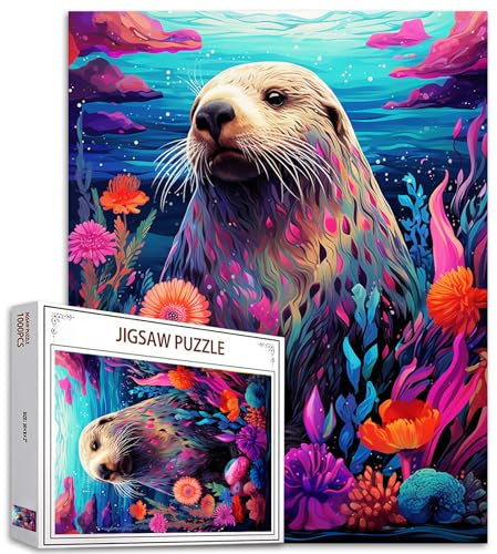 Tucocoo 1000-teiliges Puzzle für Erwachsene, Motiv: Seepferdchen, Malerei, Puzzle, Ozean, Tierkunst, 1000 Teile, Puzzles für anspruchsvolle Familienaktivitäten, Spiel, abstrakte Pflanze, DIY, buntes