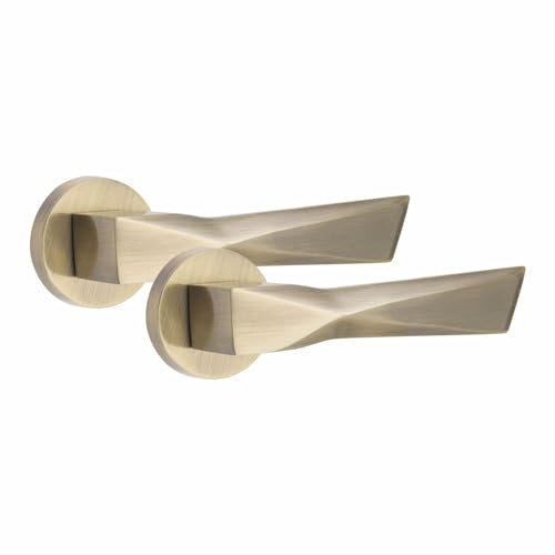 Golden Grace Modern Aura Design Premium Door Handles on Round Rose in Antique Brass Finish - 1 Pair