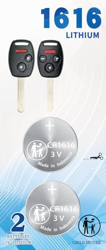 2Pack CR1616 Key Fob Battery Replacement for Honda 2005-2017 fits Civic Accord CR-Z CR-V Pilot Odyssey, Insight Crosstour Element etc (with Pry Tools)
