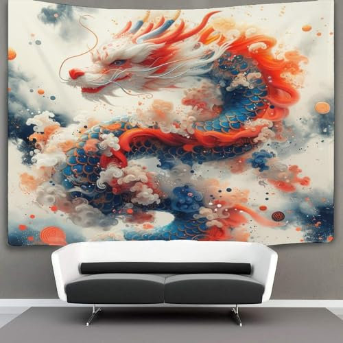 ZbOLi Chinesischer Drache Wandteppich Tapisserie Wandbehang Landschaft Wandkunst Dekore 180cmx230cm