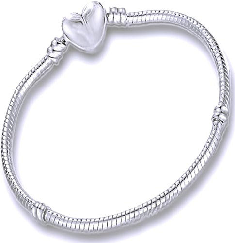 Stainless Steel 15cm Heart Clasp Charm Bracelet - for Girls [Pandora Style Clip + Lock]