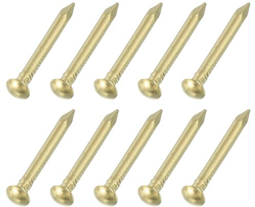 sourcing map 100Pcs Small Hardware Nails, 1.5 x 15mm Brass Round Head Nail Common Finishing Nail for Household Woodworking Picture Hanging DIY Projects, Gold
