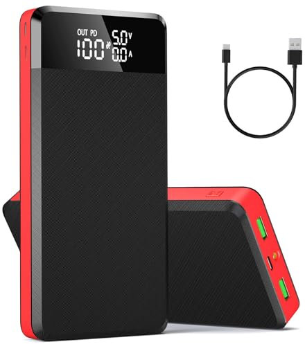 Batterie Externe 36800mAh, USB C Chargeur Solaire 25W PD 3.0A Charge Rapide, 3 Sorties 3 Entrées Batterie Charge Externe avec LED Lampe de Poche Power Bank Compatible avec iPhone Samsung