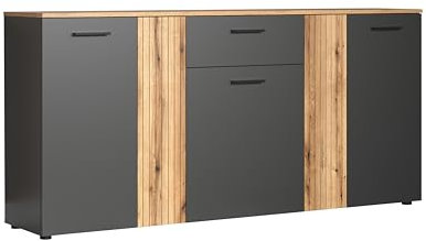 trendteam smart living - Esteban - Kommode - Anthrazit/Evoke Eiche - Aufbewahrungsschrank mit 6 Fächern und 1 Schublade - (BxHxT) 181 x 86 x 38 cm - Vollauszug-Funktion