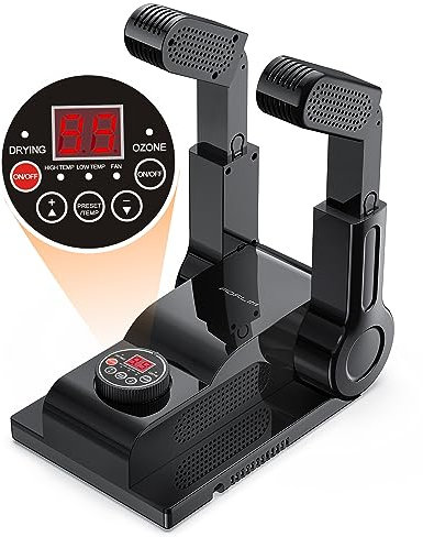 FORLIM [Upgraded Temperature Control] Boot Dryer for Work Boots - Shoe Dryer with 24-Hour Delay Timer, Portable Glove Dryer & Boot Warmer, Automatic Shut-Off Timer, Folding Design, Smart Panel, Black