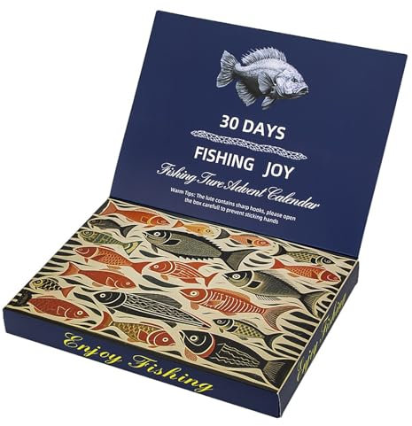 30pcs Fishing Tackle Adventskalender 2024, 24 Tage Weihnachten Angelset Angelköder Adventskalender für Erwachsene Männer Vater Granpa, 2025 Xmas Überraschung Geschenk für Angelliebhaber
