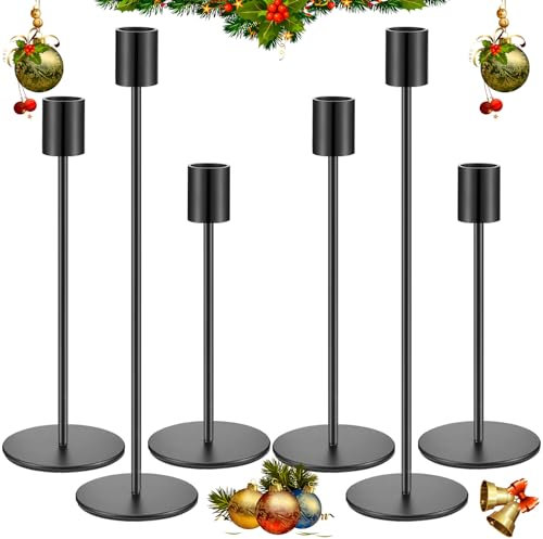 Kerzenständer Set 6 Kerzenhaltern Säulenförmig Kerzenhalter in 3 verschiedenen höhen 23/28/33CM Kegelkerzenhalter für Party,Hochzeitstisch,Geburtstag,Abendessen,Kerzenhalte Vintage Deko (1, Noir)