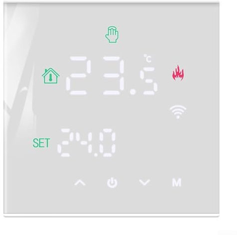 babominimer Termostato inteligente WiFi para calefacción eléctrica, pantalla táctil LCD, mando a distancia con protección de apagado, función de memoria programable (blanco)
