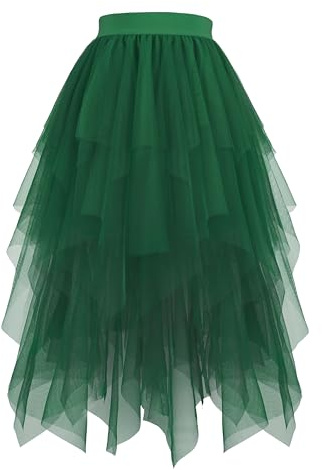 Hanpceirs Damen Tüll Röcke A-Linie Midi Tutu Rock | High Low Layered Puffy Fee Röcke, Unregelmäßiger Tutu Rock, Halloween Costumes, Cosplay Skirts, Mesh Skirts, Karnival Costume
