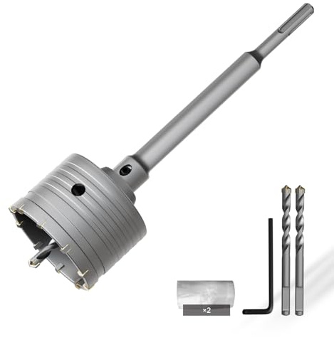 CSOOM Scie cloche béton 3-1/8 (80 mm) avec tige SDS Plus de 220 mm et tige de connexion, scie cloche en carbure pour ciment et béton, mur de briques, pierre