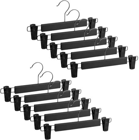BERVI HOME 10 Perchas con Pinzas, Perchas Pantalones Ahorra Espacio, Perchas Faldas, Perchas de Pinzas Negras. Ganchos Ajustables, Antideslizantes y duraderos para Guardar Ropa.