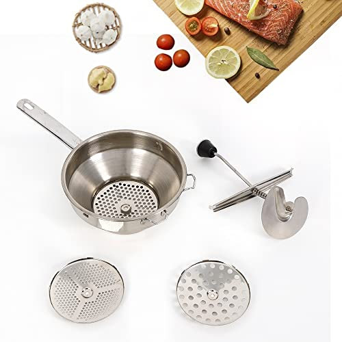 Rotary Moulin à légumes en acier inoxydable avec 3 tamis pour sauces, confitures, purées, aliments pour bébé, purée de pommes de terre, farces de viande