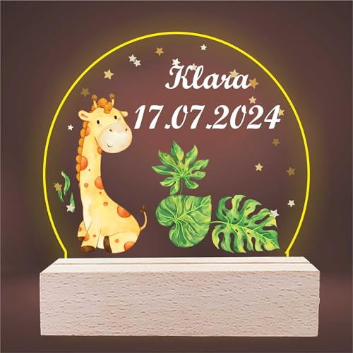 INDIGOS UG - LED Lampe personalisiert - Giraffe - personalisierte Lampe für KInder - personalisierte Geschenke - Nachtlampe - Geschenk für Baby und Kinder mit Wunschtext