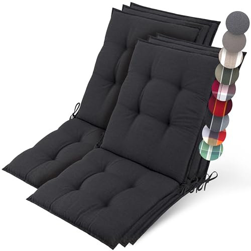 Beautissu 6er Set Premium Niedriglehner Auflage Gartenstuhl 100x50cm Sun-NL – 8cm Dick Polster Gartenstuhlauflage rutschfest Befestigungsbänder UV-Lichtechtheit 5 – Robust Stoff Anthrazit