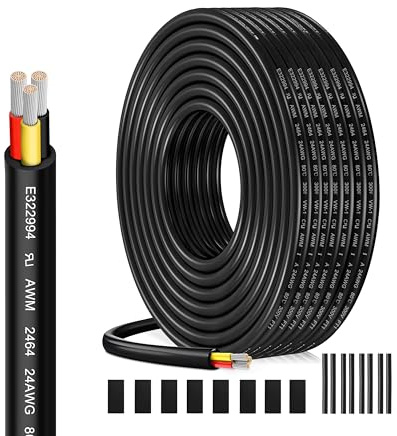 HuLuWa UL2464 24AWG 3x0,23mm² Cavo 3 Conduttori, 10m | Rame stagnato, guaina PVC. Per LED, controlli e sensori a bassa tensione 5V/12V/24V.