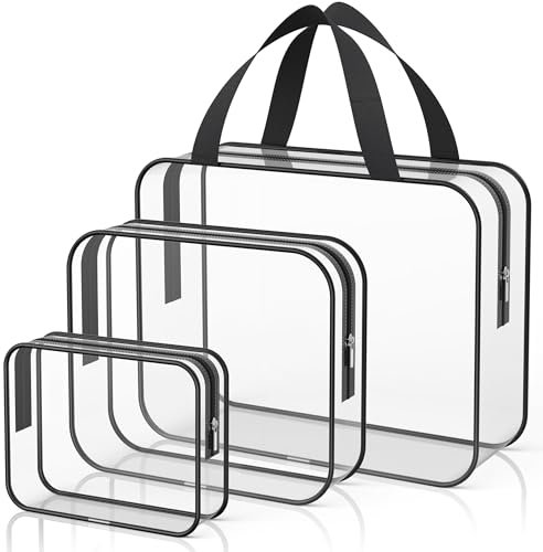 Cheerhom 3PCS Trousse de Toilette Transparente, Kit de Voyage pour l’Avion, Trousse Maquillage, Trousse de Toilette Femme Homme