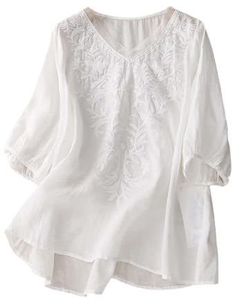 Linen Tops for Women UK Plus Size Short Sleeve Tunic Blouse Retro Jacquard T-Shirts Baggy Loose Fit Shirt Lightweight Flowy Hem Boho Tee Shirts Summer Beach Wear for Vacation Daily Office