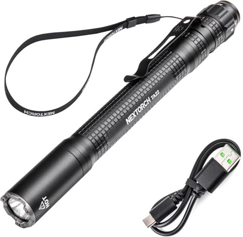 Nextorch TA22 Tactical Pen Torch, Rechargeable 850 Lumens High-Brightness LED Pocket Torch, IPX8 Waterproof & Impact-Resistant, Pocket Penlight with Clip for EDC Emergency Use Self Defense