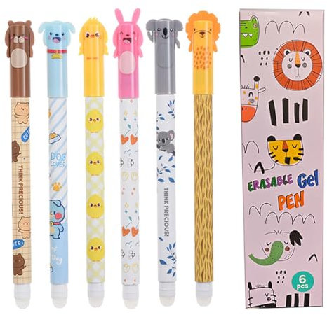6 Stück Radierbarer Kugelschreiber 0.5mm Erasable Pen Gelstifte Radierbar Blau Tintenroller, Tintenroller Radierbar Gelstift Cartoon Löschbarer Stift Radierbar Gelstiften für Schulsachen Bürobedarf