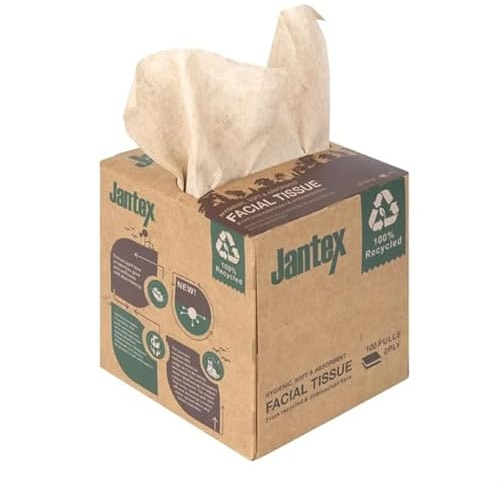Jantex Green Recycled Facial Tissue Cubes, 100 Sheets, Pack of 36 | Eco-friendly choice for professional washrooms helps reduce environmental impact while ensuring reliable everyday use.