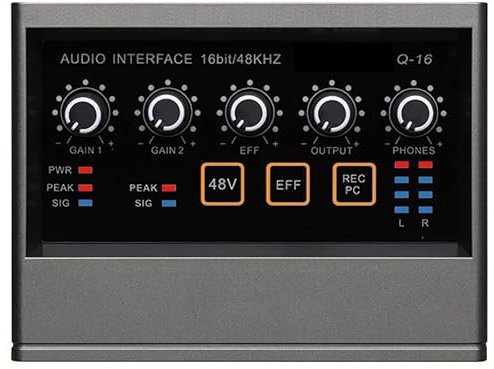 Table de mixage Audio, Interface Q16 for Ordinateur d'enregistrement, Lecteur Gratuit, Carte Son Externe USB for PC pour Enregistrement en Streaming en Studio de Kara