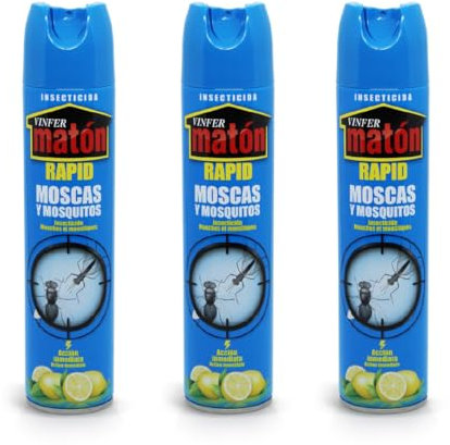 VINFERMATÓN - Insecticida Moscas y Mosquitos Efecto Inmediato Perfume Limón 300ml - Pack de 3 ud