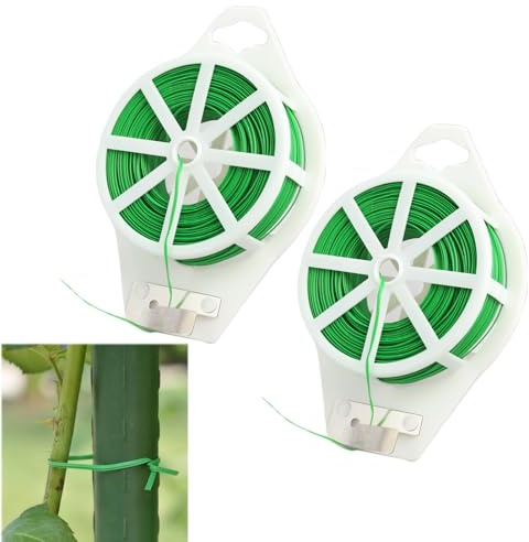 pawpoem 2 PCS Fil de Serrage pour Jardin, 100 M, Ficelle d’Attache Plastifiée Verte pour Tuteur Tomates, Plantes Grimpantes, Arbustes, Fleurs, Lien Attache Plante Polyvalent