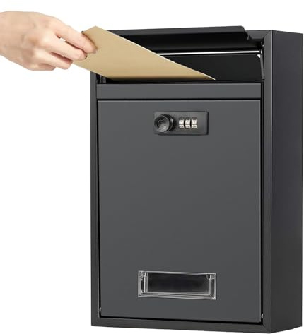 Post Boxes Wall Mounted Mailbox - Waterproof Steel Mail Box with Combination Lock 32 x 21.7 x 8.5cm, Security Large Letter Postbox For Outside Home Office School