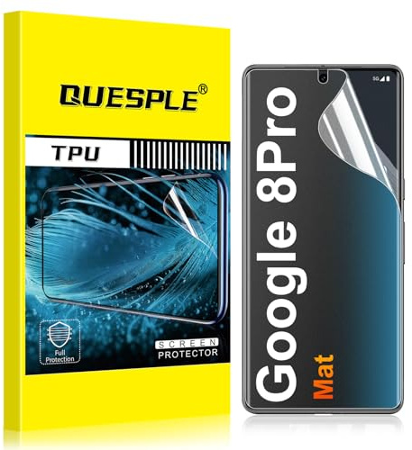 QUESPLE [3 Pièces] Mat Protection écran pour Google Pixel 8 Pro, Anti-empreintes, Anti-éblouissement Matte TPU Film Protection écran, Sans Bulles, Compatible avec Lecteur d’Empreinte