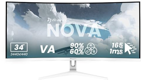 Arozzi Nova 34 Monitor Gaming Curvo VA UWQHD 3440 × 1440, 165 Hz, 1 ms, FreeSync, HDR, Ultra Panoramico, Altoparlanti integrati - Bianco