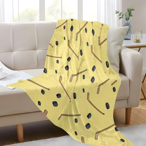 FFYHO Hockey Sticks and Pucks Super Soft Reversible Cozy Blanket, Fun Throw Blankets with Glow in The Dark for Couch, Travel & Camping,Home Decor | Machine Washable (55x70)