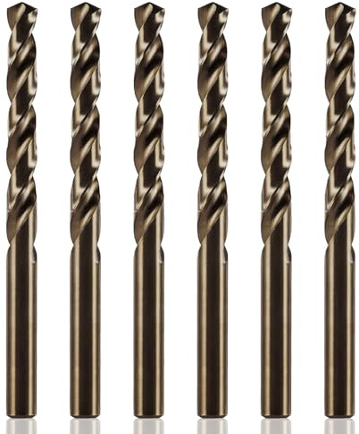 Runihorn 6 Stück Metallbohrer 6 mm HSS-Co M35, 135°, für Edelstahl | 5 % Kobalt, vollgeschliffen, zylindrischer Schaft; 6 gleiche 6-mm-Spiralbohrer für Stahl, Gusseisen und Legierungen