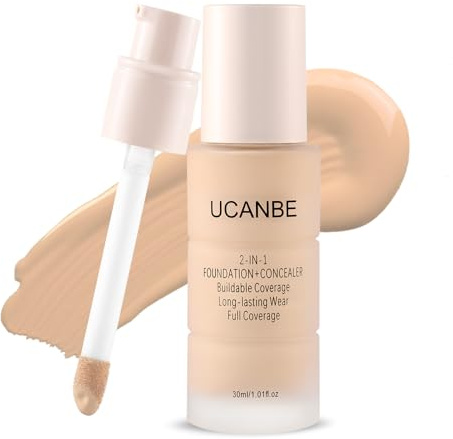 UCANBE 2-in-1 Foundation & Concealer 30ml Mattierend & Full Coverage | Wasserfestes Make-up mit Hyaluronsäure. Langanhaltende Grundierung für ölige, Mischhaut & normale Haut (06 Warmer Honig)