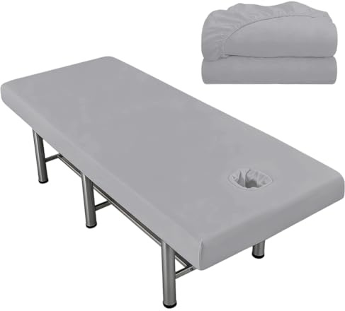 2 Stück Spannbezug für Massageliege mit Loch, 80 x 190cm Wasserdicht und Ölbeständig Bezug für Massageliegen, Waschbar Massageliege Bezug für Kosmetik-Tische, Spa, Schönheits (Grau)