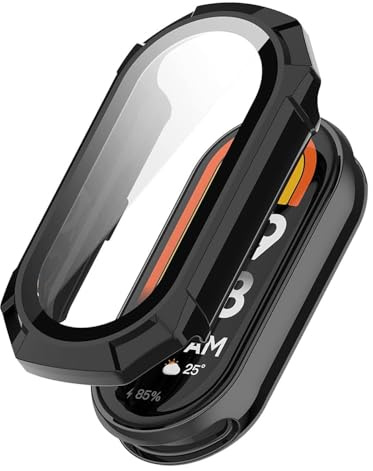 Techsuit für Xiaomi Mi Band 8 und 8 NFC Hülle und Displayschutz mit Gehärtetem Glas, HD Klarheit, Volle Abdeckung, Kratzschutz, Schlankes Design, Defense360 Pro, Schwarz