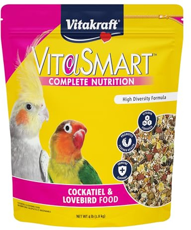 Vitakraft Vita Smart Gourmet Cockatiel and Lovebird Food - Vitamin-Fortified - Daily Pet Bird Food 4 Pound (Pack of 1)
