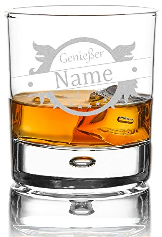 polar-effekt Personalisierbares Whiskeyglas mit Gravur - graviertes Whiskey Glas als Geburtstagsgeschenk für Männer, für Papa - Geschenk für Freund zum Geburtstag - Motiv Genießer Flügel