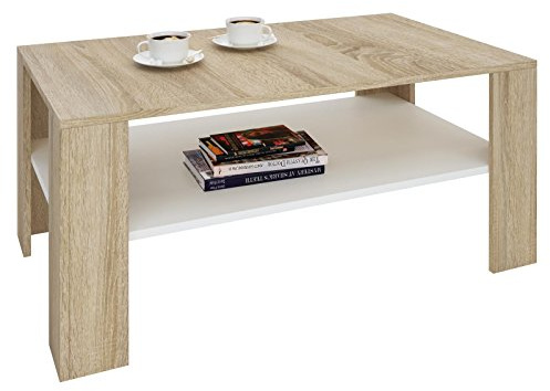 IDIMEX Table Basse Lorient, Table de Salon rectangulaire avec 1 étagère Espace de Rangement Ouvert, en mélaminé décor chêne Sonoma et Blanc Mat