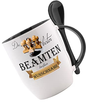 Crealuxe Löffeltasse 'Die besten Beamten heißen... Wunschname' personalisiert, Kaffeetasse mit Motiv, Bürotasse