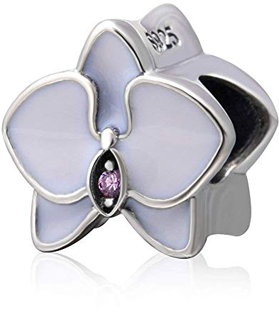 925 Sterling Silber Orchidee Charm Blume Charm Jubiläum Charm Weihnachten Charm Herz Liebe Charm Familie Charm für Pandora Armband (weiß)