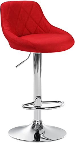CLP Barhocker Lazio Mit Stoffbezug I Drehbarer Thekenhocker Mit Fußstütze I Höhenverstellbarer Barstuhl Mit Trompetenfuß | Farbe rot Gestell Farbe Chrom