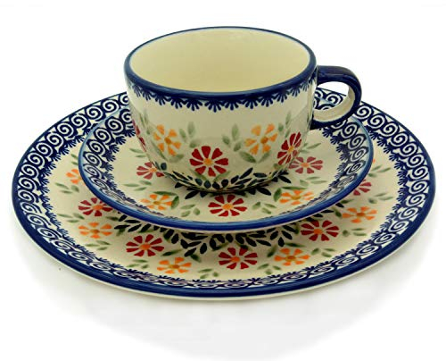 Bunzlauer Kaffee-Gedeck mit Tasse, Untertasse und Teller 21,5 cm (Dekor Adelheid)