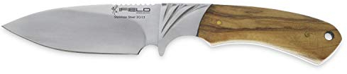 iFIELD EL29018 Coltello Multifunzionale per l'escursionismo, la Caccia e la Sopravvivenza all'aperto, Manico in Oliva, Lama in Acciaio Inossidabile, Fodero in Pelle di Alta qualità in Colore Marrone