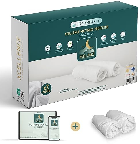 Lot de 2 Protege Matelas 90x190 / 200 cm - Alese Enfant Impermeable Silencieuse - Respirante - 100% Bambou - Hauteur 35-30cm - Naturellement Anti Acarien et Anti Bacterien - Forme Drap Housse