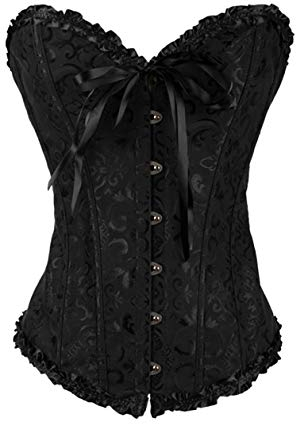 Sxybox Damen Korsett Bauchweg Vollbrust Corsage Top Gothic Burlesque Schnüren Bustier,Schwarz,2XL
