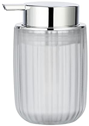 WENKO Seifenspender Agropoli Transparent, nachfüllbarer Seifendosierer für Flüssigseife aus Kunststoff mit plastischer Formgebung und gefrosteter Oberfläche, 7,5 x 12,5 x 9 cm, Füllmenge 250 ml