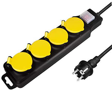 LogiLink LPS254 - Steckdosenleiste für den Aussenbereich, 4-fach (4x CEE 7/3) mit IP 44 Schutz und Ein-/Aus Schalter, Outdoor Schwarz